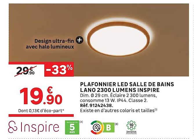 PLAFONNIER LED SALLE DE BAINS LANO 2300 LUMENS INSPIRE