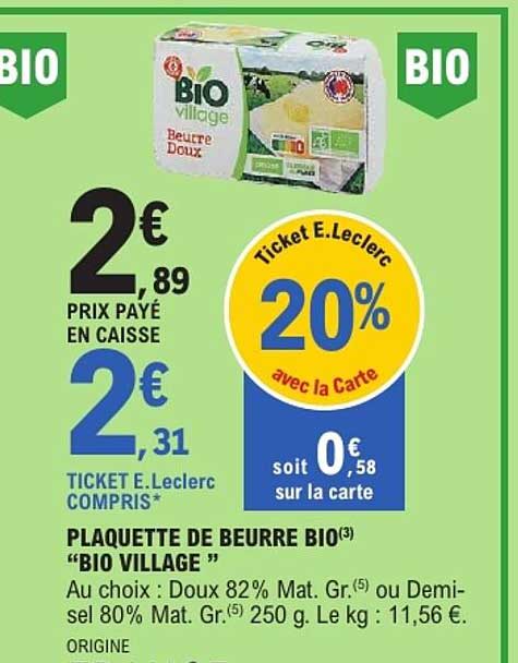 PLAQUETTE DE BEURRE BIO “BIO VILLAGE ”