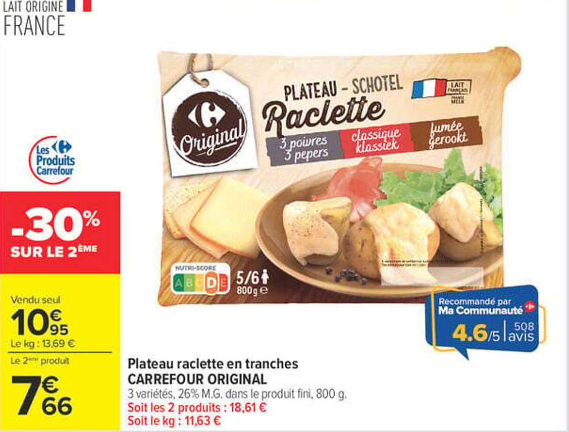 Plateau raclette en tranches CARREFOUR ORIGINAL