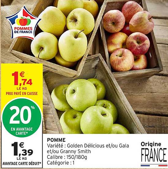 POMME Variété : Golden Délicius et/ou Gala et/ou Granny Smith