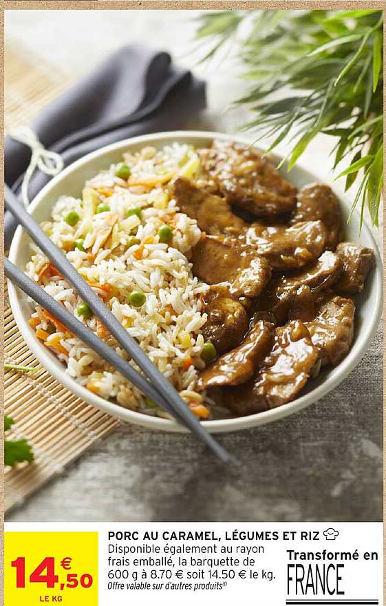 PORC AU CARAMEL, LÉGUMES ET RIZ