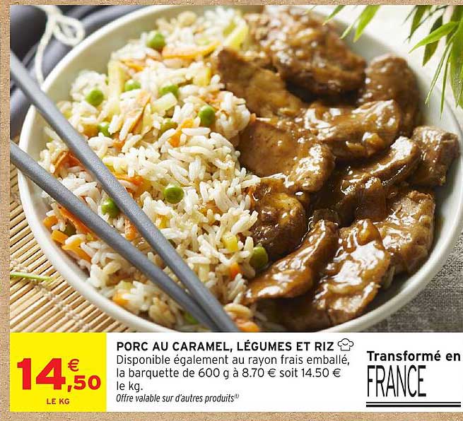 PORC AU CARAMEL, LÉGUMES ET RIZ