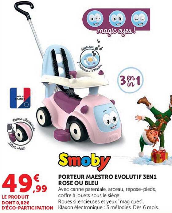 PORTEUR MAESTRO EVOLUTIF 3EN1 ROSE OU BLEU