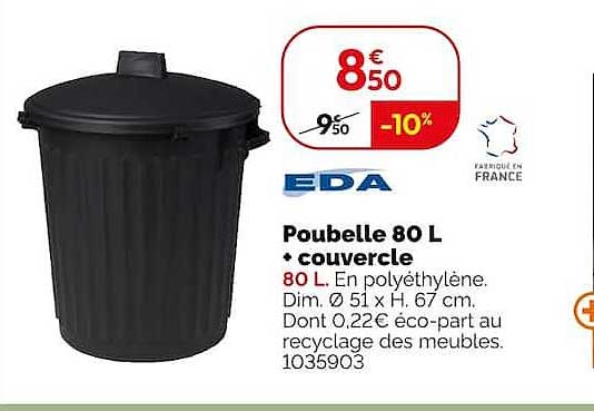 Poubelle 80 L + couvercle