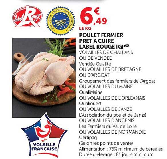POULET FERMIER PRET A CUIRE LABEL ROUGE IGP