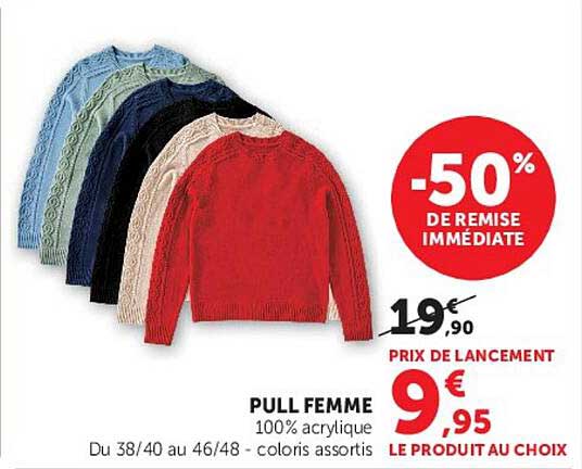 PULL FEMME 100% acrylique coloris assortis