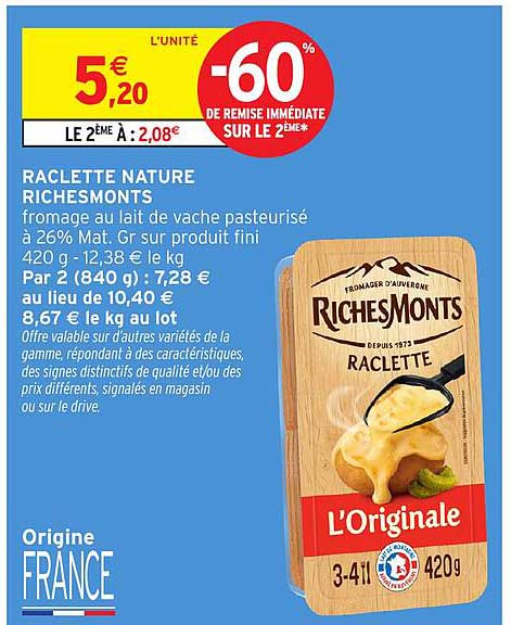 RACLETTE NATURE RICHESMONTS