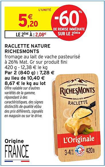 RACLETTE NATURE RICHESMONTS