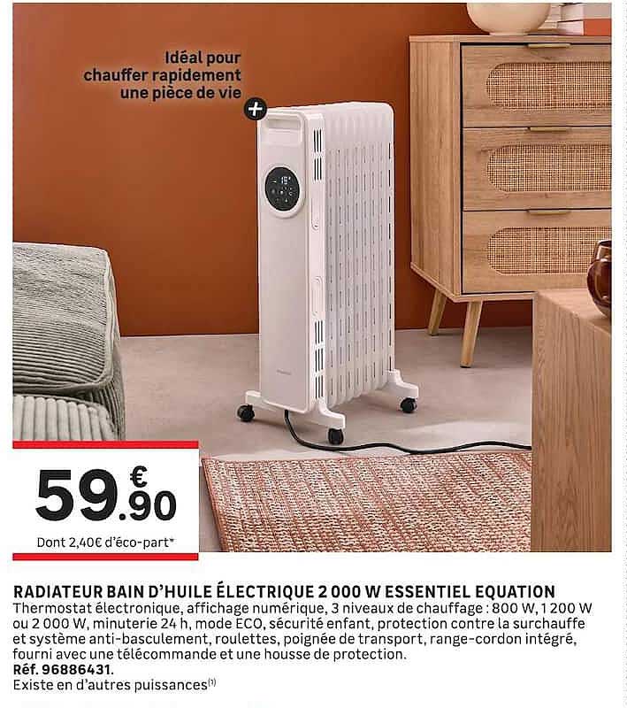 RADIATEUR BAIN D’HUILE ÉLECTRIQUE 2 000 W ESSENTIEL EFOULATION