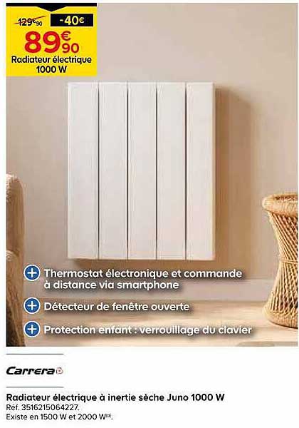 Radiateur électrique à inertie sèche Juno 1000 W