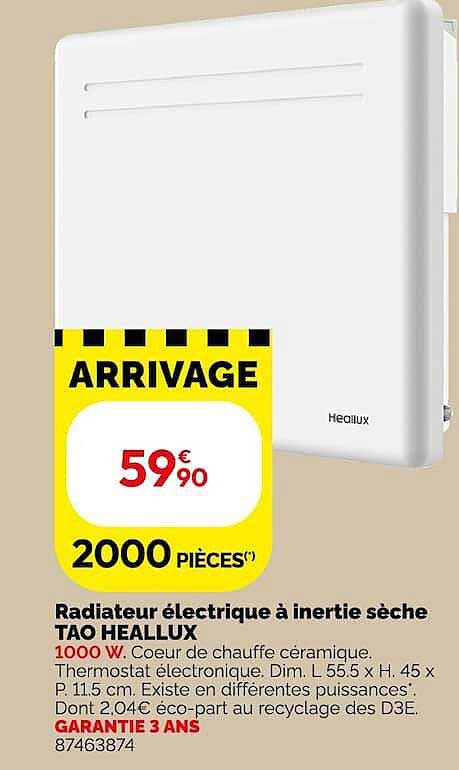 Radiateur électrique à inertie sèche TAO HEALLUX 1000 W