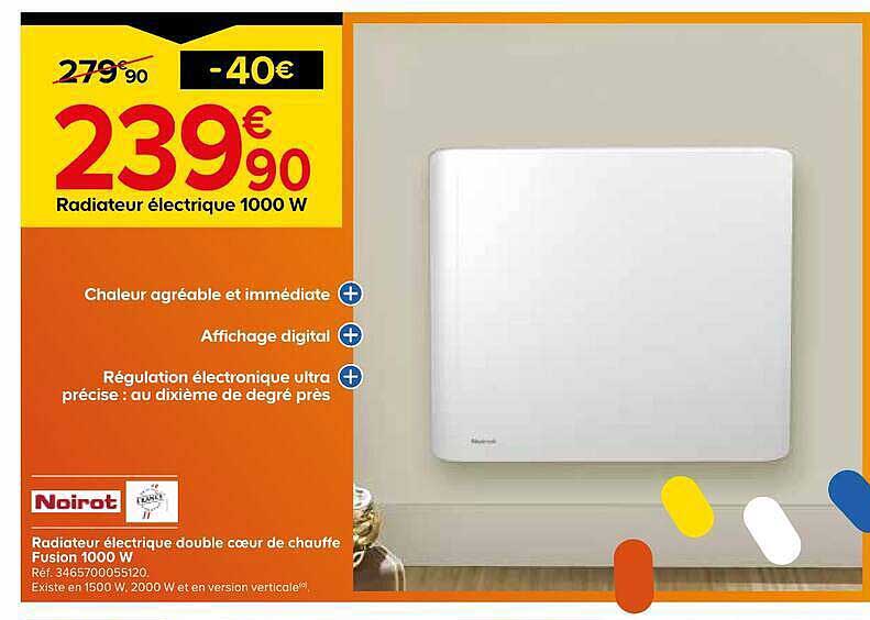 Radiateur électrique double coeur de chauffe Fusion 1000 W