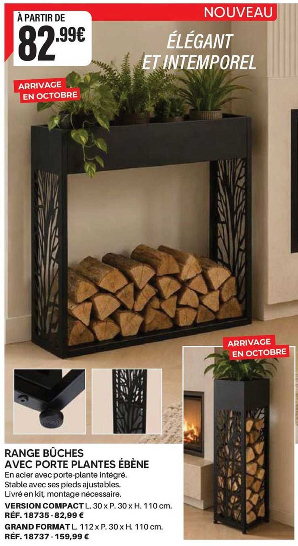 RANGE BÛCHES AVEC PORTE PLANTES ÉBÈNE