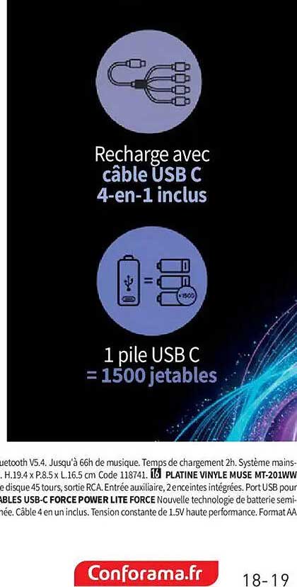 Recharge avec câble USB C 4-en-1 inclus