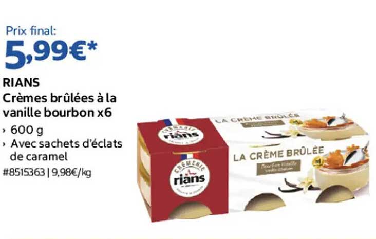RIANS Crèmes brûlées à la vanille bourbon x6