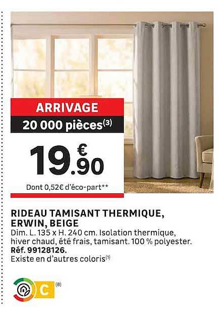 RIDEAU TAMISANT THERMIQUE, ERWIN, BEIGE