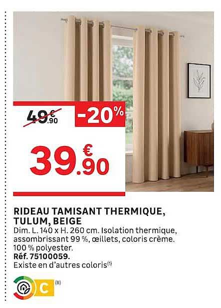 RIDEAU TAMISANT THERMIQUE, TULUM. BEIGE