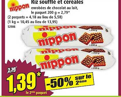 Riz soufflé et céréales enrobées de chocolat au lait, le paquet 200 g = 2,79*