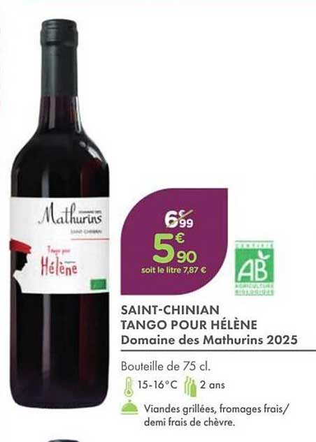 SAINT-CHINIAN TANGO POUR HÉLÈNE Domaine des Mathurins 2025