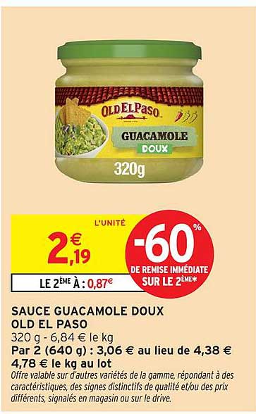 SAUCE GUACAMOLE DOUX OLD EL PASO