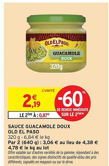 SAUCE GUACAMOLE DOUX OLD EL PASO
