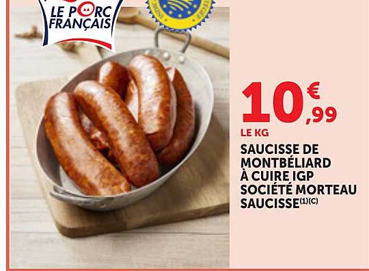 SAUCISSE DE MONTBÉLIARD À CUIRE IGP SOCIÉTÉ MORTEAU SAUCISSE