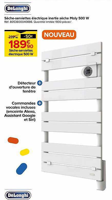 Sèche-serviettes électrique inertie sèche Maly 500 W