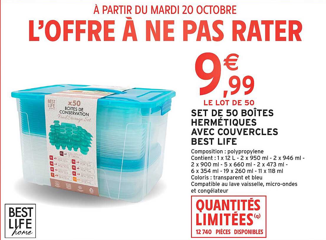 SET DE 50 BOÎTES HERMÉTIQUES AVEC COUVERCLES BEST LIFE