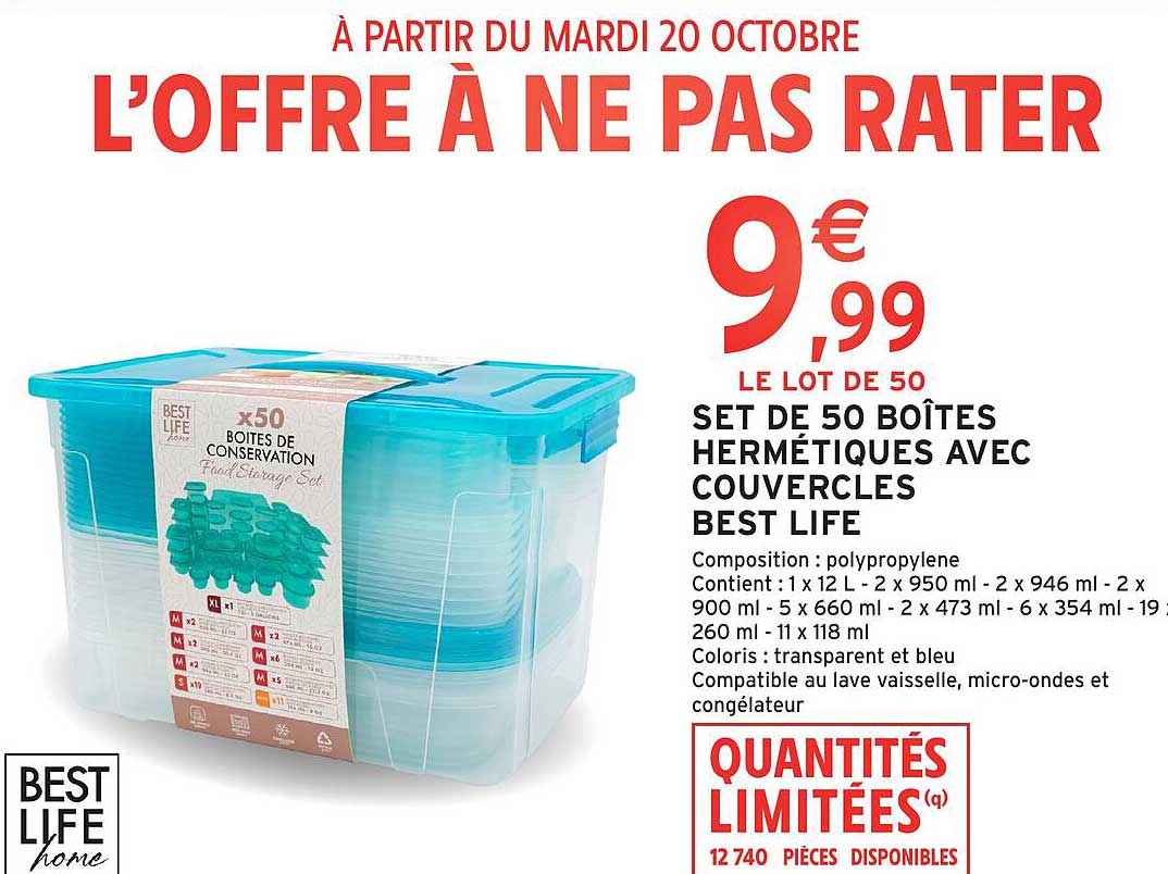 SET DE 50 BOÎTES HERMÉTIQUES AVEC COUVERCLES BEST LIFE