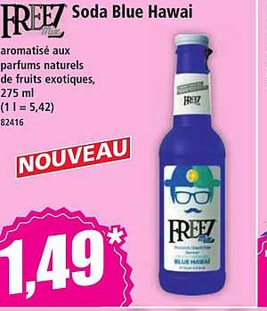 Soda Blue Hawai aromatisé aux parfums naturels de fruits exotiques, 275 ml