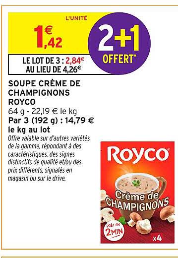 SOUPE CRÈME DE CHAMPIGNONS ROYCO 2+1 OFFERT