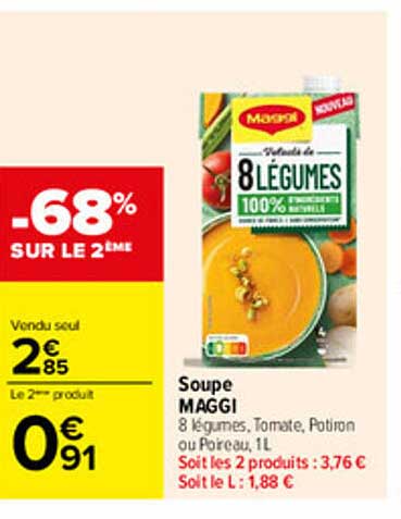 Soupe MAGGI 8 légumes, Tomate, Potiron ou Poireau, 1L