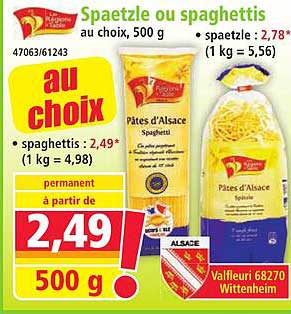 Spaetzle ou spaghettis au choix, 500 g