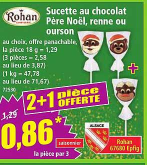Sucette au chocolat Père Noël, renne ou ourson