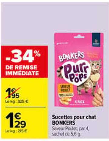 Sucettes pour chat BONKERS Saveur Poulet, par 4 sachet de 5,6 g