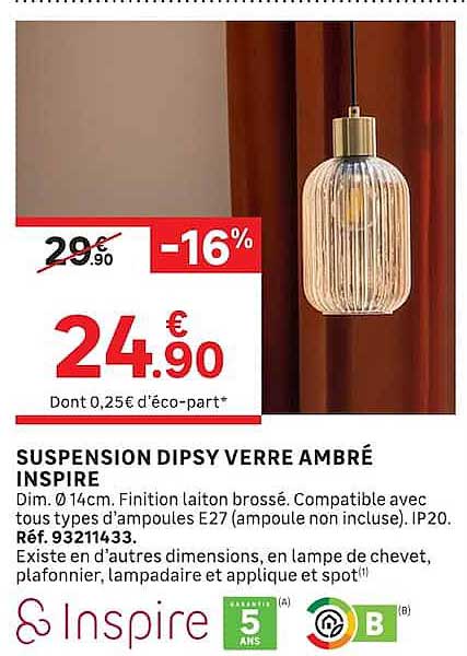 SUSPENSION DIPSY VERRE AMBRÉ INSPIRE
