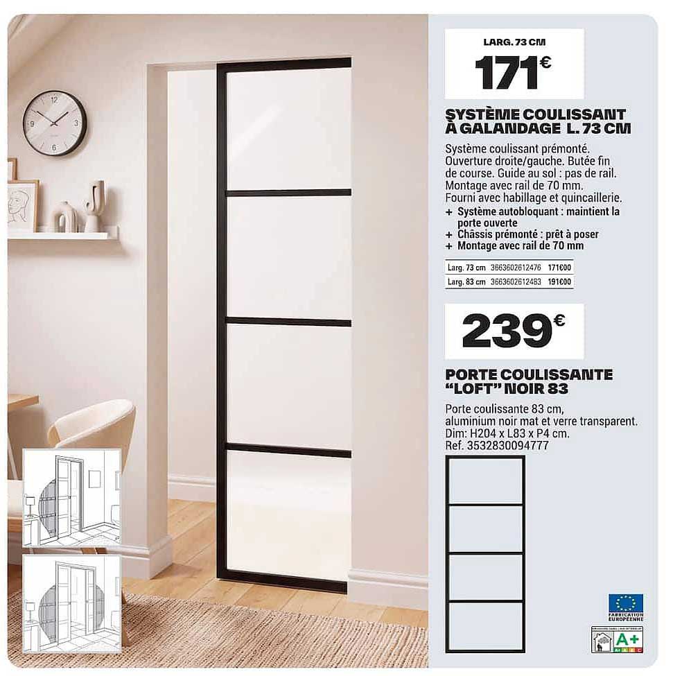 SYSTÈME COULISSANT À GALANDAGE L.73 CM