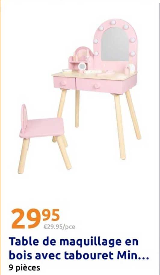 Table de maquillage en bois avec tabouret Min...