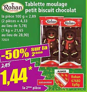 Tablette moulage petit biscuit chocolat