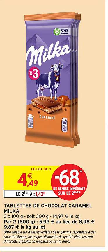 TABLETTES DE CHOCOLAT CARAMEL MILKA