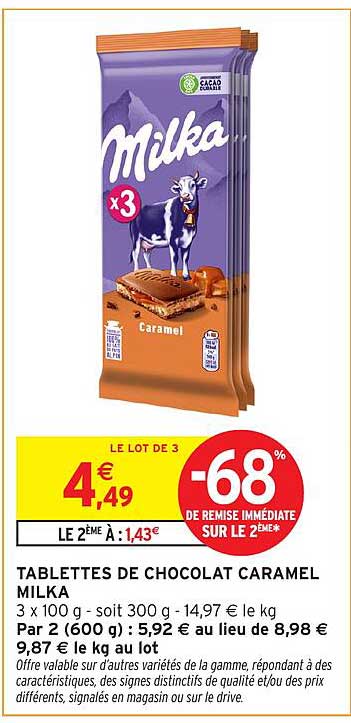 TABLETTES DE CHOCOLAT CARAMEL MILKA