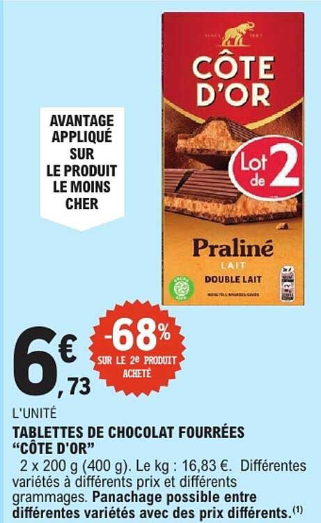 TABLETTES DE CHOCOLAT FOURRÉES “CÔTE D’OR”