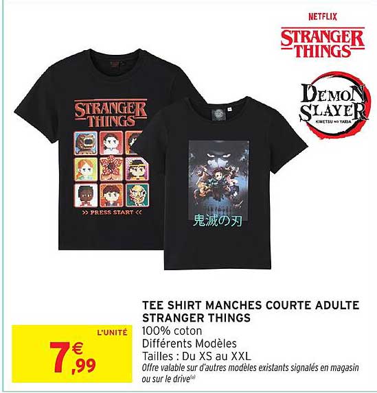 TEE SHIRT MANCHES COURTE ADULTE STRANGER THINGS