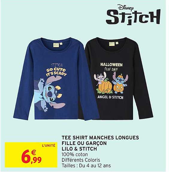 TEE SHIRT MANCHES LONGUES FILLE OU GARÇON LILO & STITCH