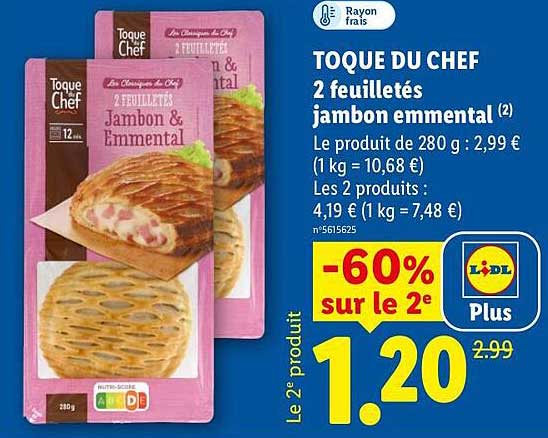 TOQUE DU CHEF 2 feuilletés jambon emmental