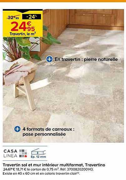 Travertin sol et mur intérieur multiformat, Travertino
