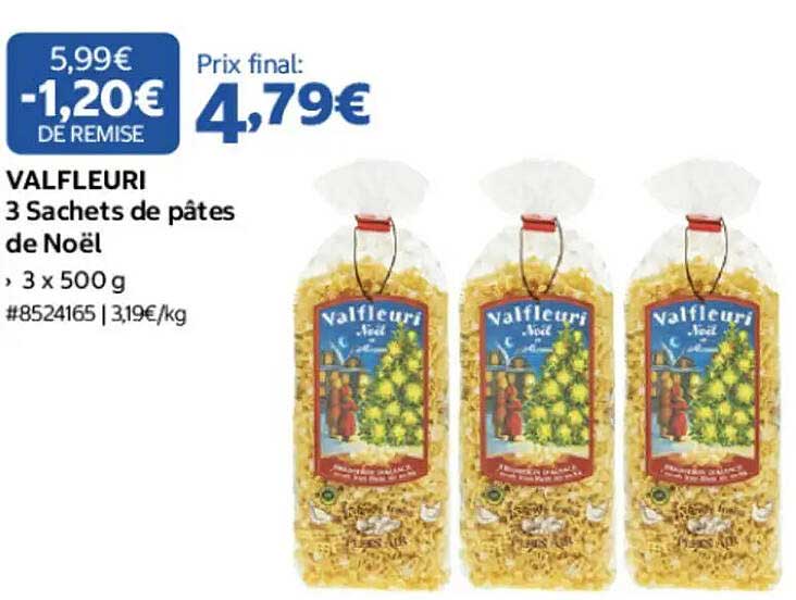 VALFLEURI 3 Sachets de pâtes de Noël