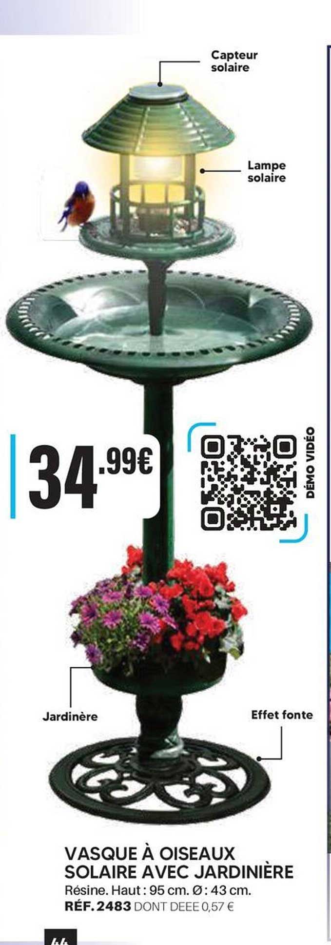 VASQUE À OISEAUX SOLAIRE AVEC JARDINIÈRE