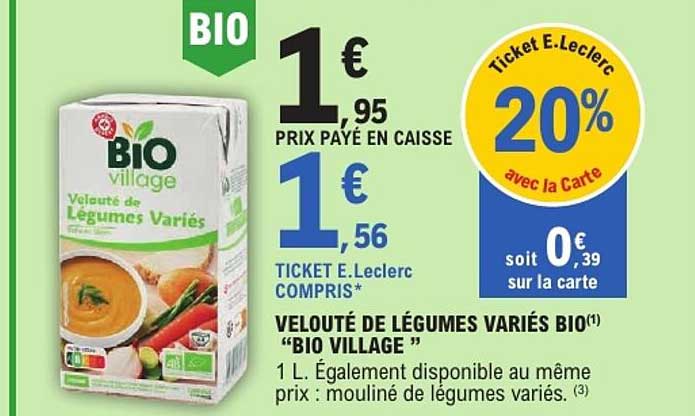 VELOUTÉ DE LÉGUMES VARIÉS BIO “BIO VILLAGE”