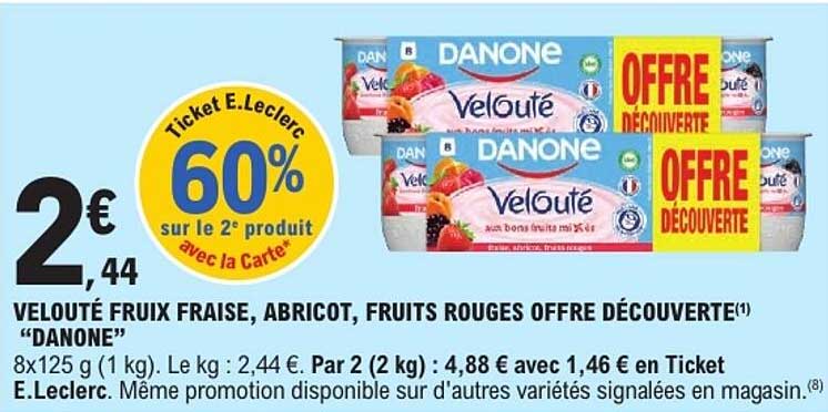 VELOUTÉ FRUIX FRAISE, ABRICOT, FRUITS ROUGES OFFRE DÉCOUVERTE "DANONE"